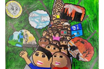 Student artwork of people marching submitted to Chavez/Huerta Awards Program